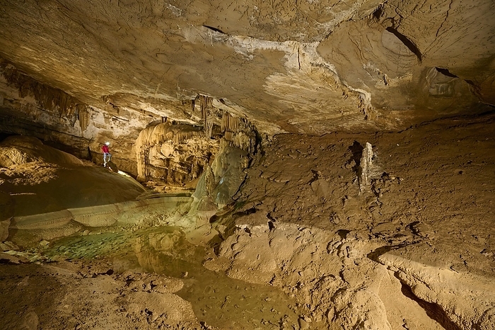 Karst cave, speleologist, Krizna jama, Cerknica, Carniola, Slovenia, Europe, by Raimund Linke
