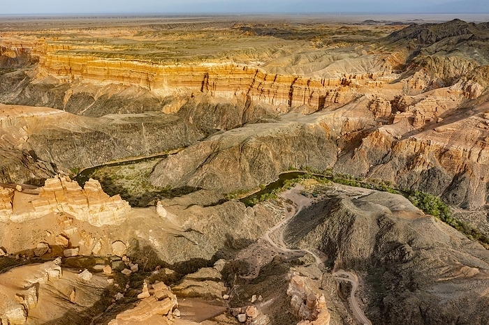 Aerial of the Charyn canyon, Tian shan mountains, Kazakhstan, Asia, by Michael Runkel