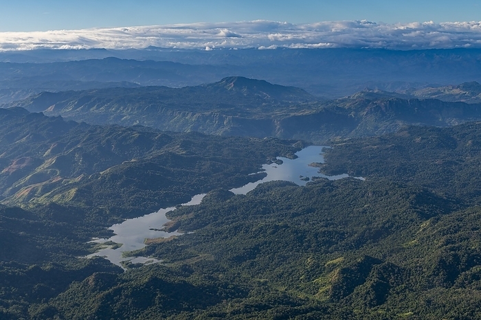 Aerial of artifical mountain lake, Viti Levu, Fiji, South Pacific, Oceania, by Michael Runkel