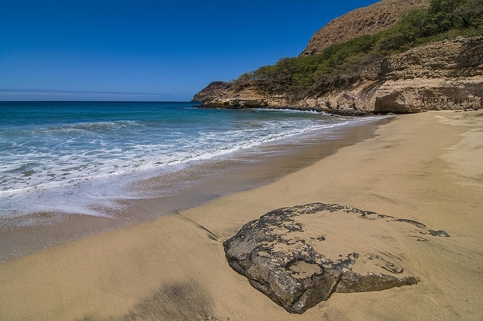Sandbeach with rocks. Tarrafal. Santiago. Cabo Verde. Africa, by Michael Runkel