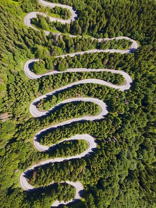 Aerial view, pass road, Bratocea Pass, Carpathians, Great Wallachia, Bulgaria, Europe, by Frauke Scholz