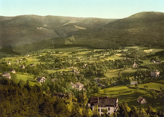 Szklarska Poreba, Schreiberhau in the Giant Mountains, Lower Silesia, today Poland, Germany, Historic, digitally restored reproduction of a photochrome print from the 1890s, Europe, by Sunny Celeste