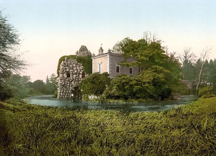 Insel Stein imWörlitzer Park, also known as Wörlitzer Anlagen, is a landscape garden in Wörlitz in the district of Wittenberg, Saxony-Anhalt, Germany, c. 1900, Historic, digitally restored reproduction of a photochromic print from the period, Europe, by Sunny Celeste