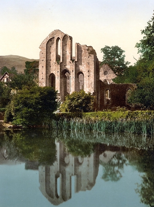 Valle Crucis Abbey, Llanegwast, a former Cistercian abbey north-north-west of Llangollen in Wales, 1880, Historical, digitally enhanced reproduction of a photochrome print of the time, by Sunny Celeste