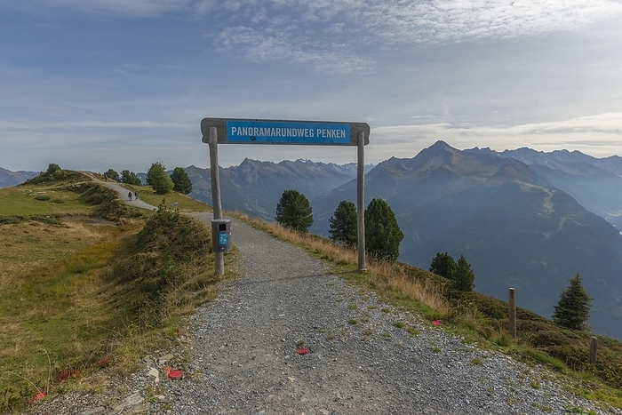 Austria Panorama circular trail Penken, Penkenjoch  2   095m , hiking trail, hiker, municipality of Finkenberg, Tux Valley, Zillertal Alps, alpine mountain world, blue sky, Tyrol, Austria, Europe, by Wolfgang Diederich