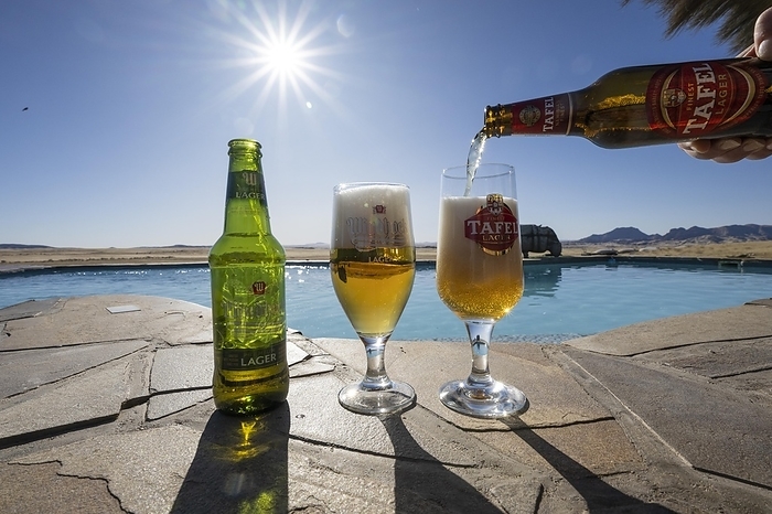 Namibia Beer by the pool Rostock Ritz, Lodge, Namib Naukluft Park, Namibia, Africa, by G nter Lenz