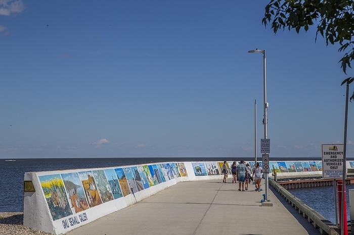 Canada Gimli Seawall Gallery: The murals on the Gimli pier have been telling the story of the town and the Interlake region since 1997. Gimli, Lake Winnipeg, Manitoba, Canada, North America, by Hans Werner Rodrian