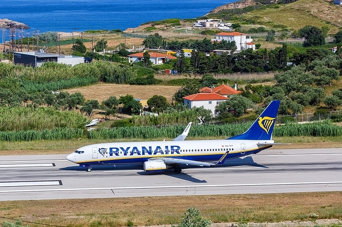 Greece A Ryanair Boeing 737 800 aircraft with registration 9H QEF at Skiathos Airport, Greece, Europe, by Markus Mainka