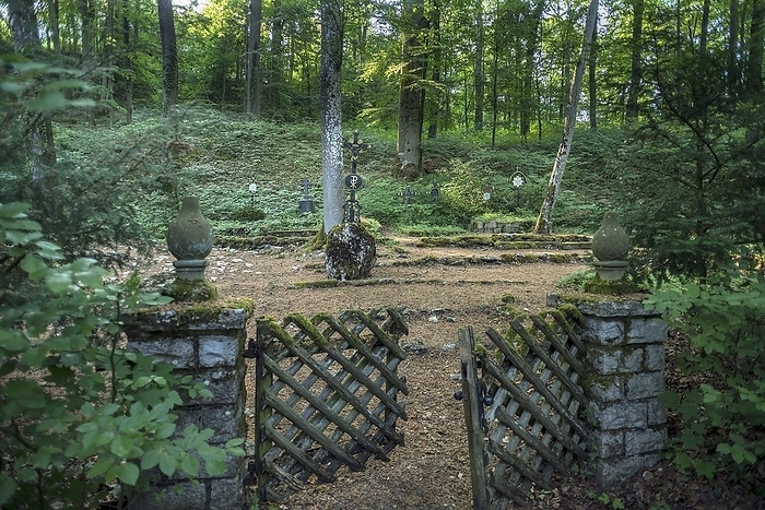 Germany Historic forest cemetery of noble families in a burial forest from 1830, Upper Franconia, Bavaria, Germany, Europe, by Helmut Meyer zur Capellen
