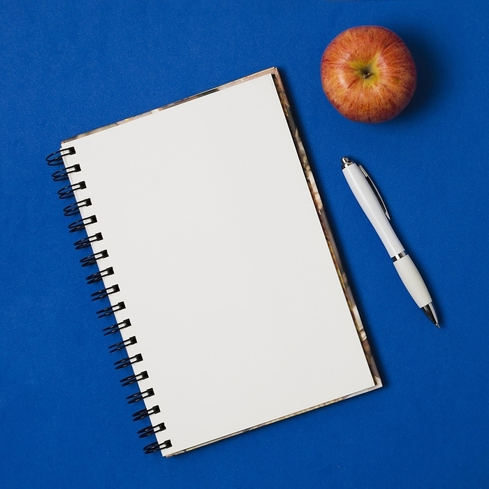 Mockup notepad with apple dark blue background, by Oleksandr Latkun