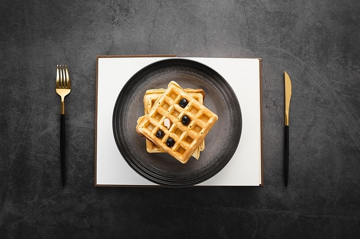 Top view set two waffles with gold cutlery, by Oleksandr Latkun