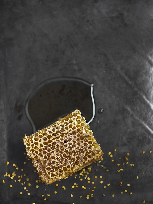 Honeycomb piece with bee pollens kitchen counter, by Oleksandr Latkun