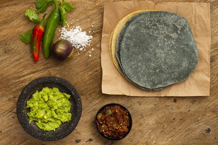 Top view guacamole salsa tortilla, by Oleksandr Latkun