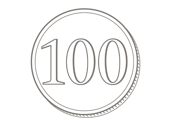 Illustration of simple line drawing of a 100-yen coin