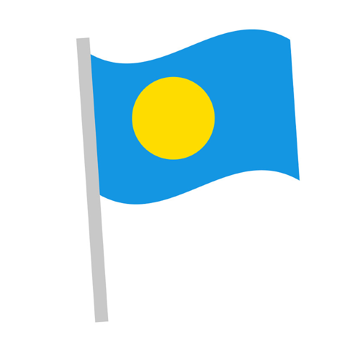 Fluttering Palau flag and pole icon. Vector.