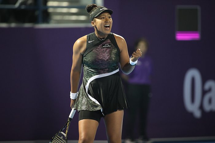 Qatar TotalEnergies Open   Day 3 DOHA, QATAR   FEBRUARY 13: Naomi Osaka of Japan celebrates victory  against Petra Martic in their second round match during the Qatar TotalEnergies Open, part of the Hologic WTA Tour at Khalifa International Tennis and Squash Complex on February 13, 2024 in Doha, Qatar  MB Media 