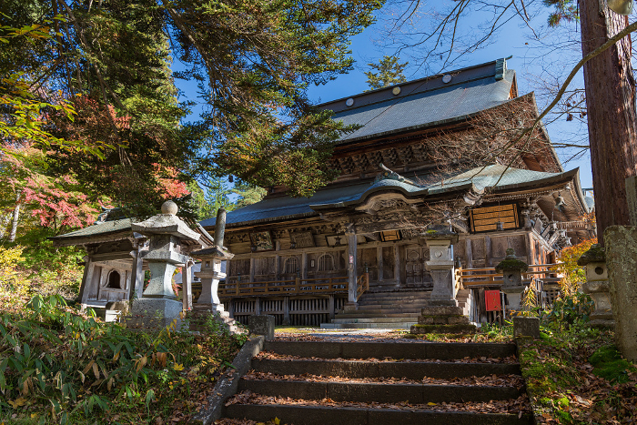 Autumn leaves of Enzo-ji Temple, Fukuman Kokuzo Bosatsu in Yanaizu-cho, Kawanuma-gun, Fukushima, Japan