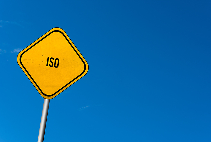 iso   yellow sign with blue sky iso   yellow sign with blue sky, by Zoonar Markus Beck