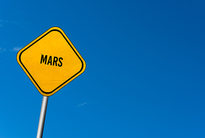 mars   yellow sign with blue sky mars   yellow sign with blue sky, by Zoonar Markus Beck