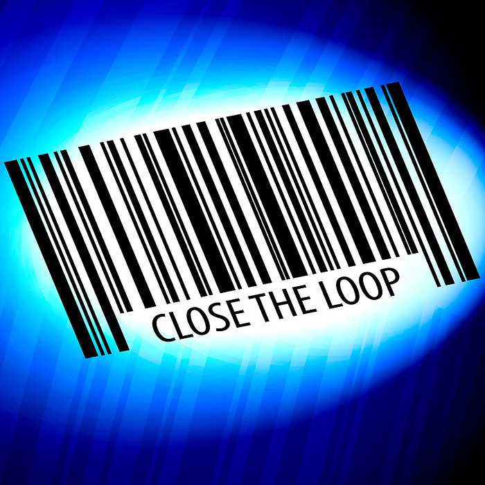 Close the loop   barcode with blue Background Close the loop   barcode with blue Background, by Zoonar Markus Beck