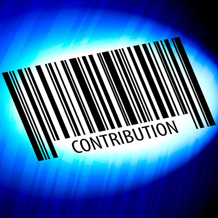 Contribution   barcode with blue Background Contribution   barcode with blue Background, by Zoonar Markus Beck