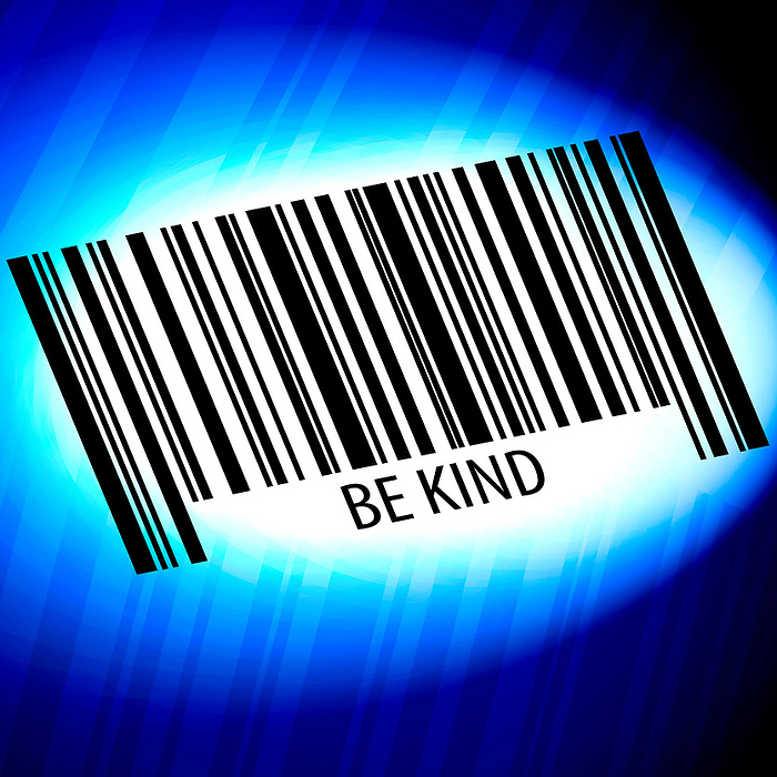 Be kind   barcode with blue Background Be kind   barcode with blue Background, by Zoonar Markus Beck