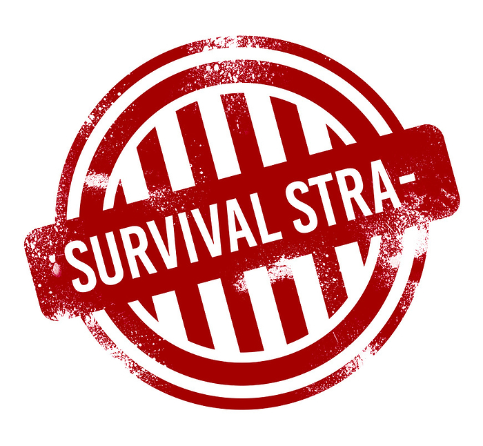Survival strategy   red grunge button, stamp Survival strategy   red grunge button, stamp, by Zoonar Markus Beck