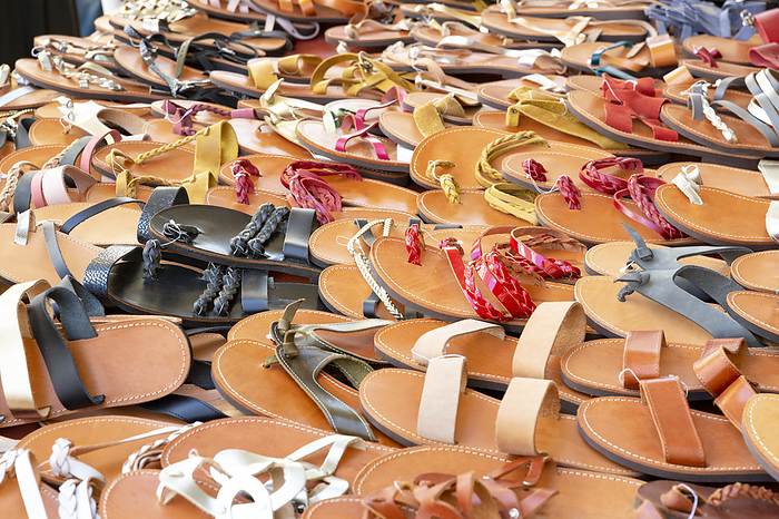 Selection of summer sandals in Greece Selection of summer sandals in Greece, by Zoonar Harald Biebel