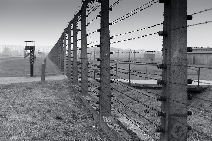 Electric fence, Nazi concentration and extermination camp, Auschwitz II Birkenau, Poland Electric fence, Nazi concentration and extermination camp, Auschwitz II Birkenau, Poland, by Zoonar Francisco Jav
