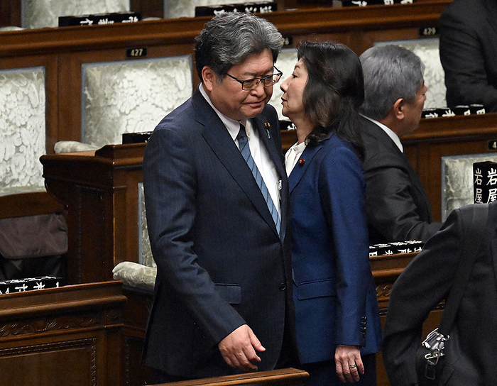 Plenary Session of the Diet, House of Representatives Former LDP policy chief Koichi Hagiuda  left  and Seiko Noda attend a plenary session of the House of Representatives at 0:57 p.m. on February 13, 2024 in the National Diet.