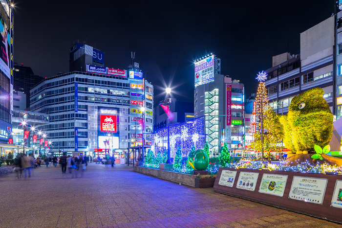 Night view in front of Ikebukuro Station West Exit, Tokyo