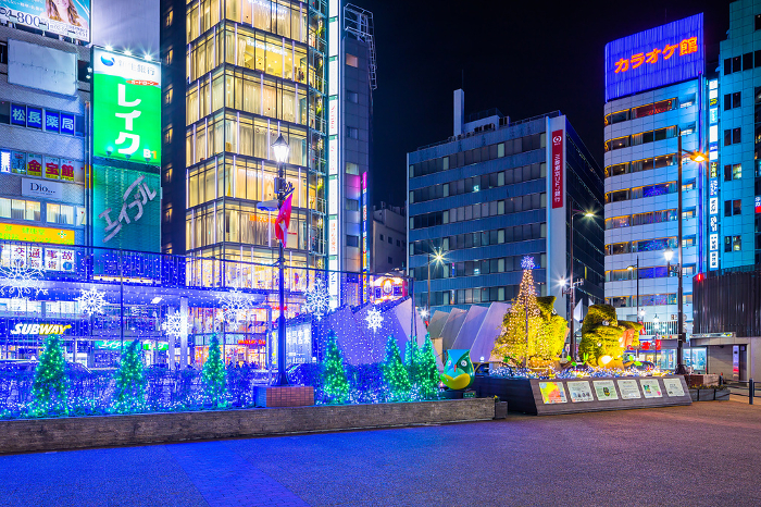 Night view in front of Ikebukuro Station West Exit, Tokyo