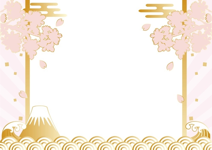 Cherry Blossom Frame Fuji Fuji Blue Sea Wave Japanese Pattern Illustration Background Template