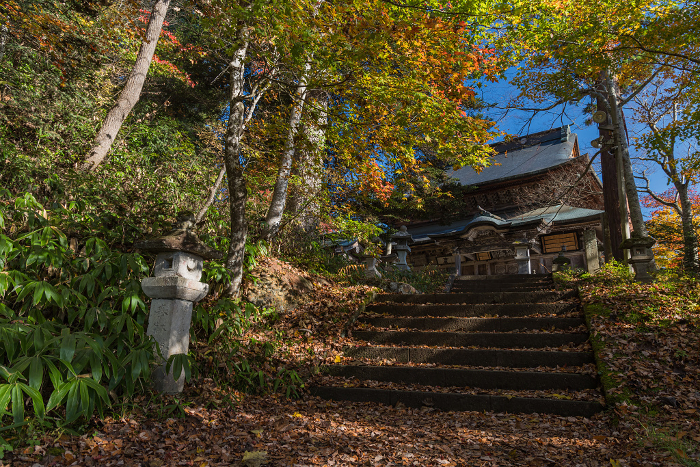 Autumn leaves of Enzo-ji Temple, Fukuman Kokuzo Bosatsu in Yanaizu-cho, Kawanuma-gun, Fukushima, Japan