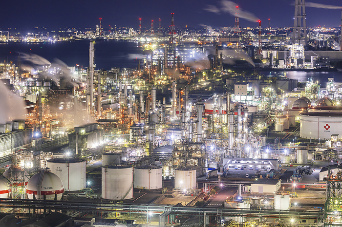 Evening view of industrial complex from Yokkaichi Port Building, Mie Prefecture Chukyo Industrial Zone