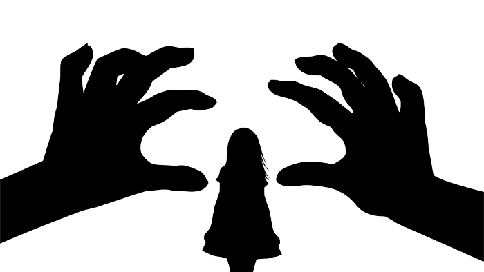 Silhouette of a girl with two scary hands_wide