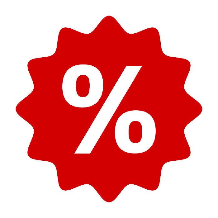 Highlighted red percent icon. Vector.