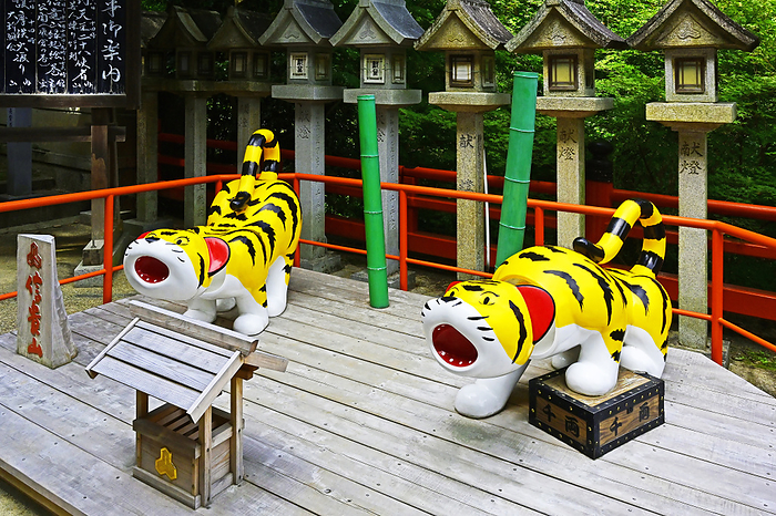 Shigisan Asagosonji Temple, Fukutora, Ikoma gun, Nara Pref. The pendulum tiger at Asagosonji Temple, Fukutora