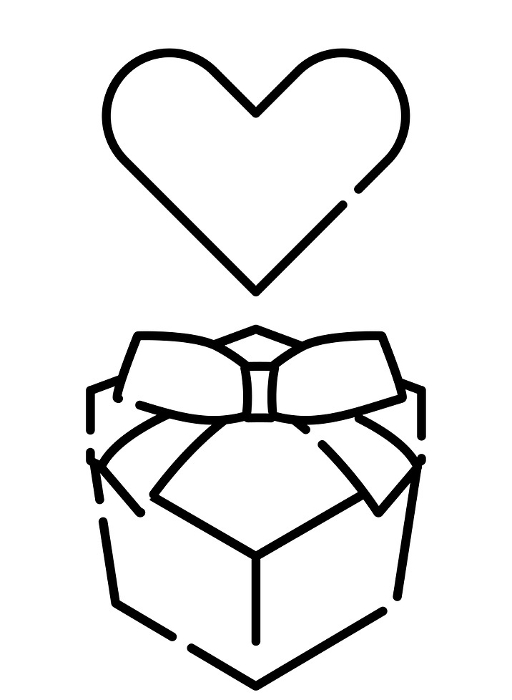 Line drawing illustration of a gift box/present