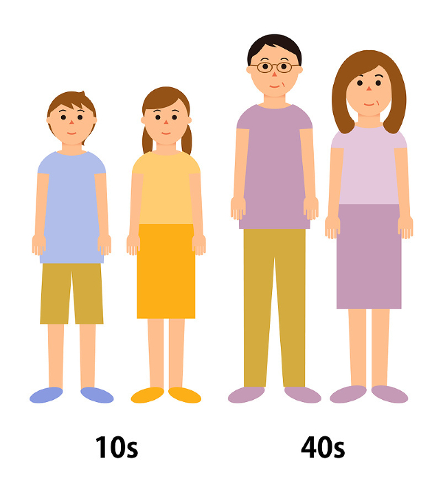 Illustration of four people, male and female, in their teens and 40s