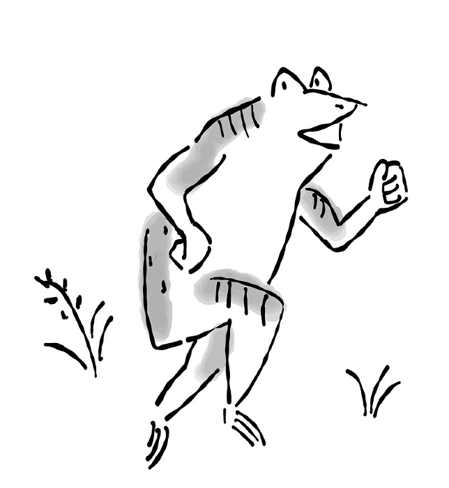 Illustration of anthropomorphic frog with Japanese painting (Suiboku-ga) touch - Running
