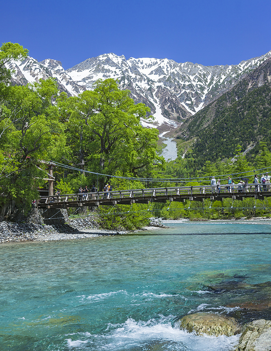 Azusa River, Kappa-bashi Bridge and Hotaka mountain range Nagano Prefecture