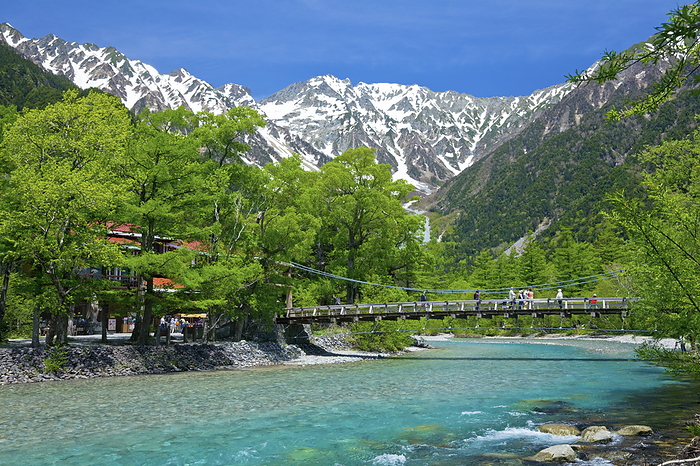 Azusa River, Kappa-bashi Bridge and Hotaka mountain range Nagano Prefecture