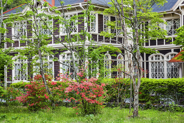 Fresh greenery and the former Mikasa Hotel Nagano, Japan