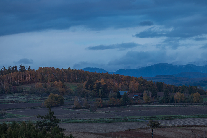 Evening view from Shin-ei Hill Observation Park in Biei-cho, Kamikawa-gun, Hokkaido, Japan