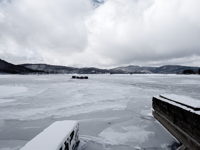 Scenery of Lake Hibara in frozen winter