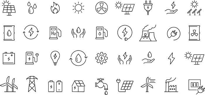 Line drawing icon set on energy
