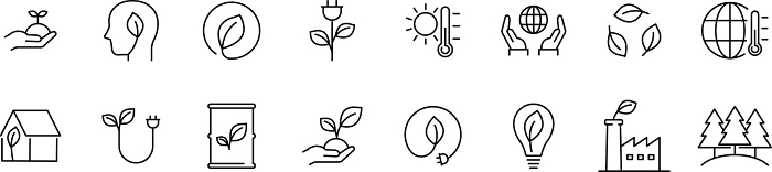 Line drawing icon set on environment and clean energy