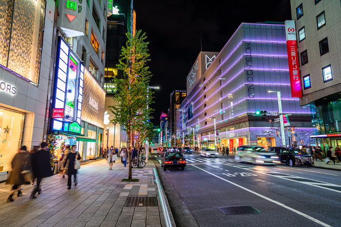 Tokyo Ginza, Chuo Street at night (near 3-chome)
