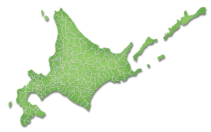 Paper craft style map of Hokkaido with boundaries